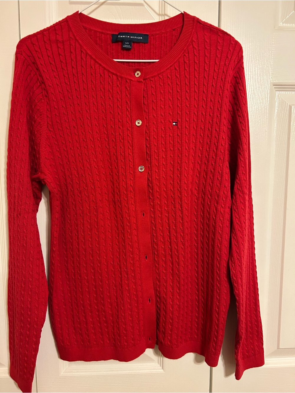 Tommy Hilfiger Red Cable-Knit Button-Up Cardigan